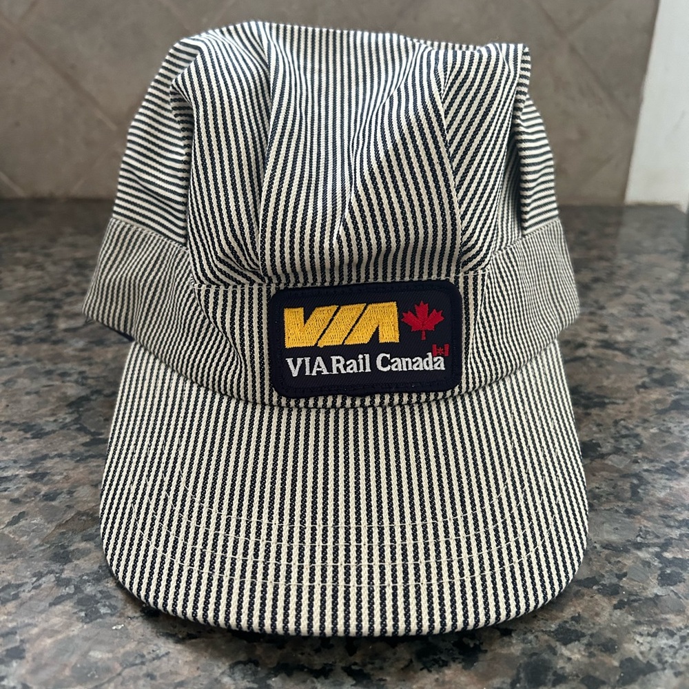Vintage VIA Rail Canada Striped Cap Mint OS